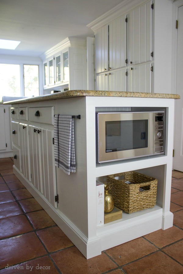 Our Remodeled Kitchen Island with Built-in Microwave Shelf ...