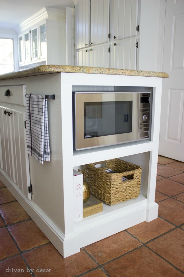 Our Remodeled Kitchen Island with Built-in Microwave Shelf | Driven by