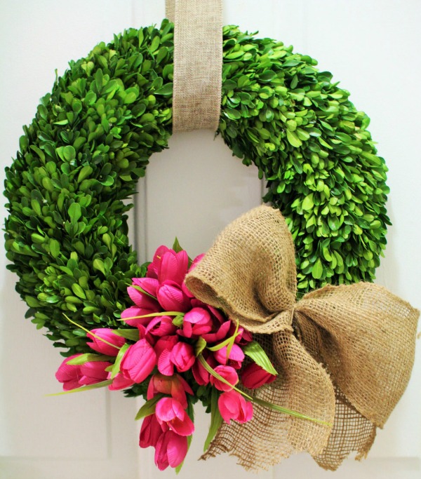 Tulip boxwood wreath for spring - would love this for my front door!