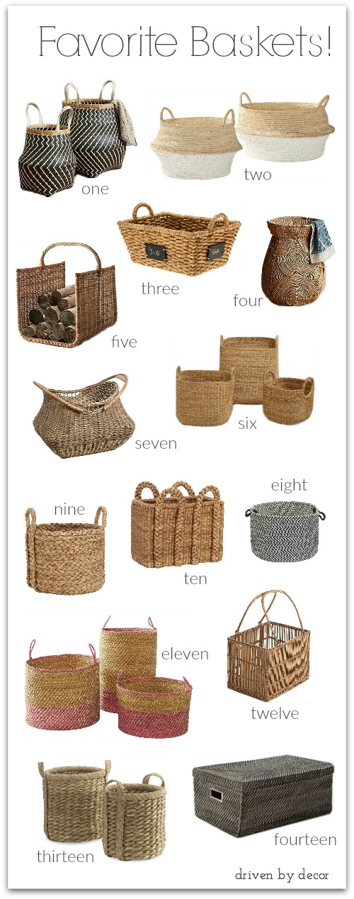 Love these baskets! Post has full source list and lots of inspiration for where to use baskets in your home.