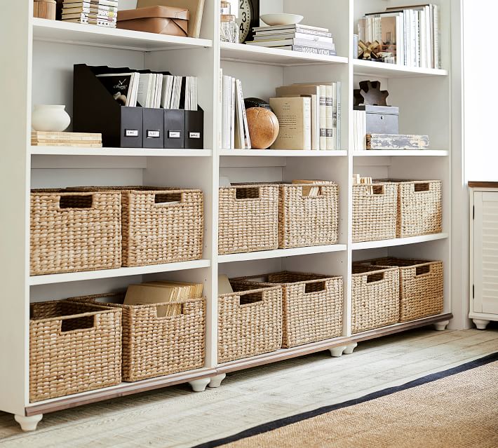 These square seagrass baskets keep office clutter out of sight!