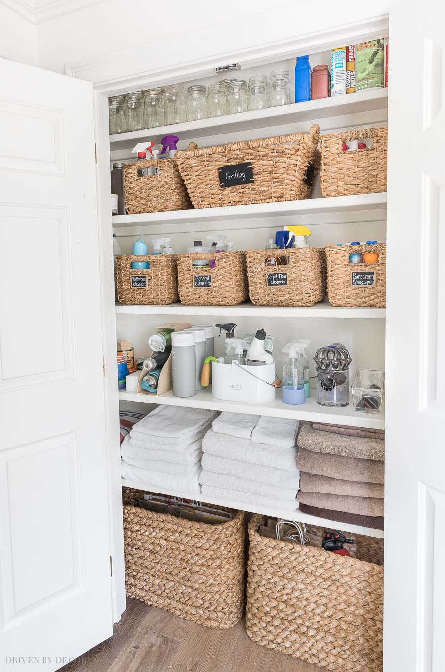 These small square seagrass baskets work so well for organizing my cleaning products so they're easy to find!