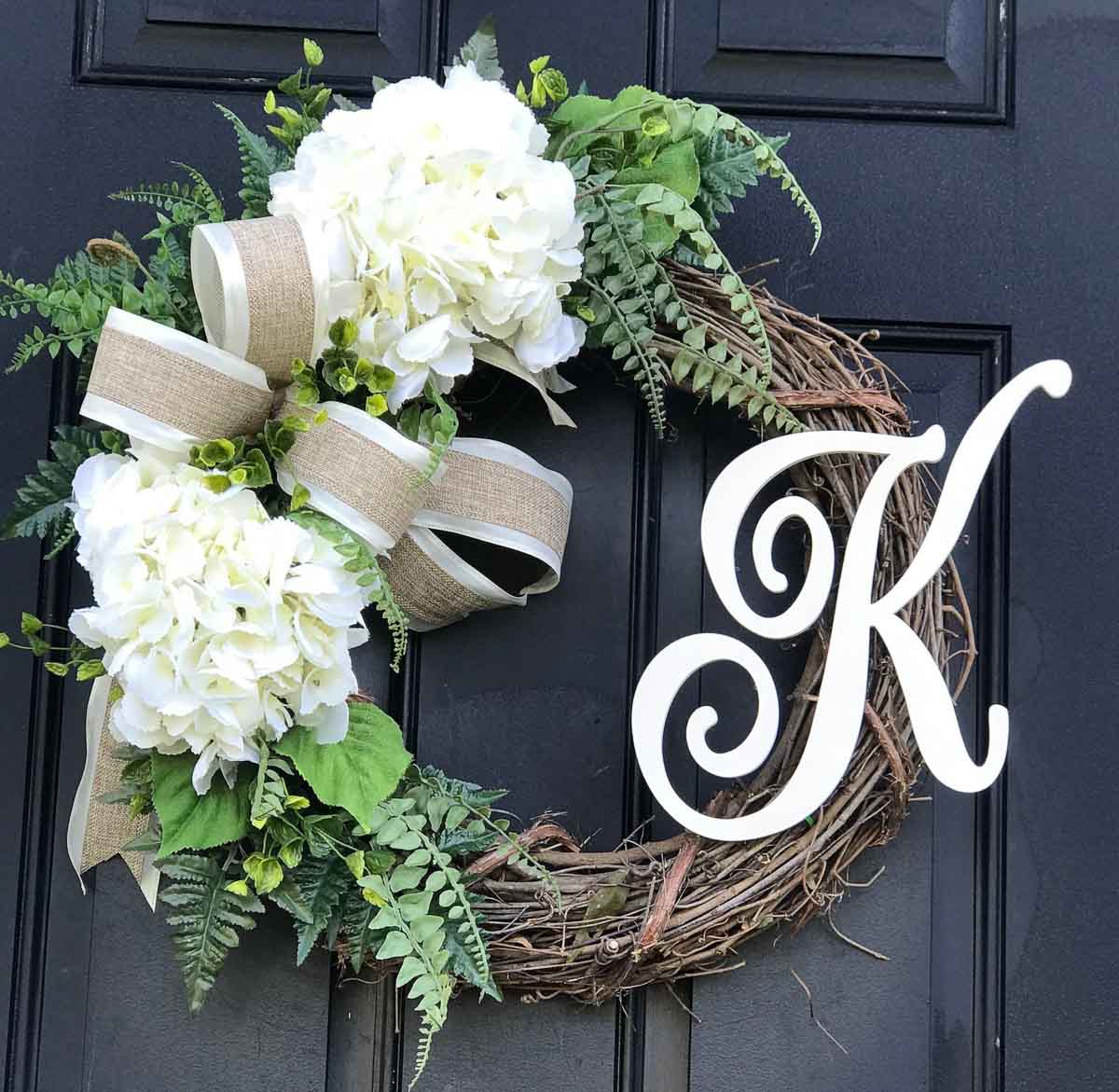 Wreath with decorative letter