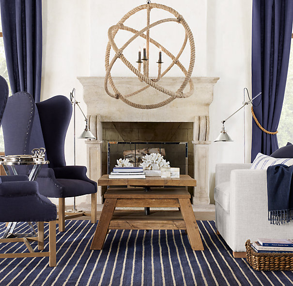 Statement-making rope pendant chandelier - perfect in this living room!