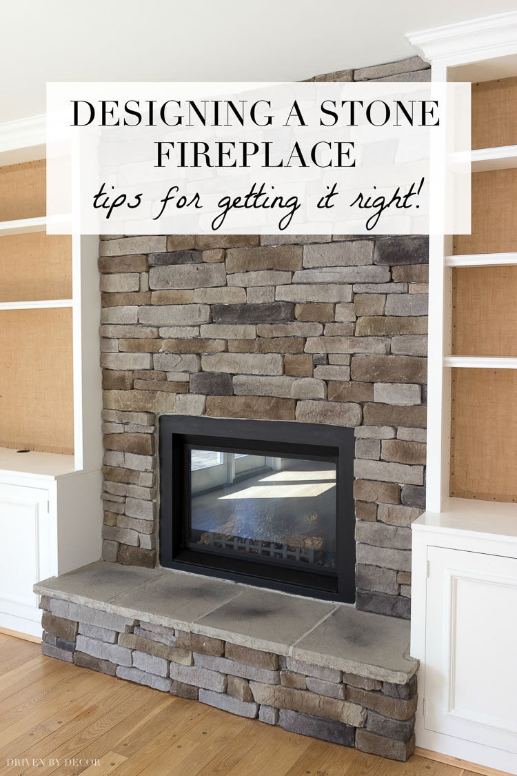 Great tips for designing a stone fireplace like this beautiful stacked stone veneer fireplace!