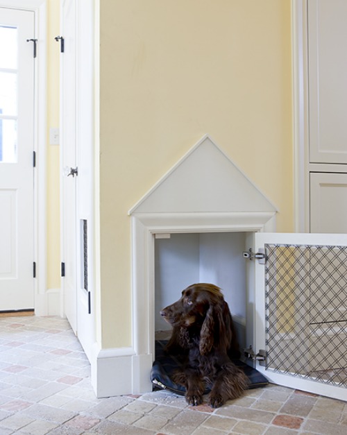 Dog kennel built into wall