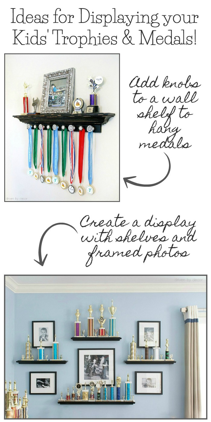 Love these ideas for displaying kids' trophies, medals, and ribbons! Click through for the how-to!