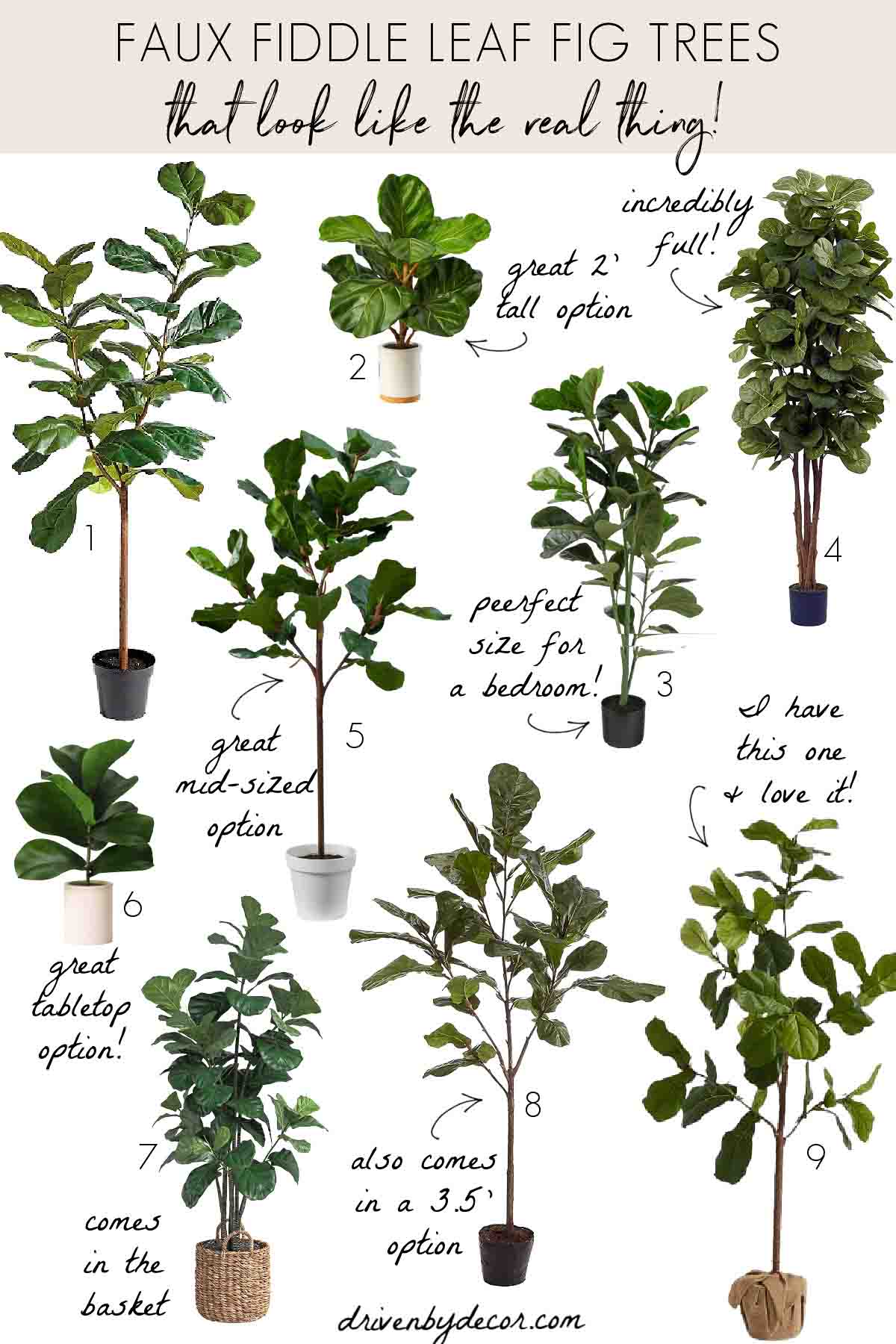 Faux fiddle leaf fig trees