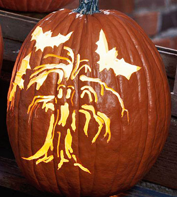 Haunted Tree Pumpkin Carving Stencil Pattern
