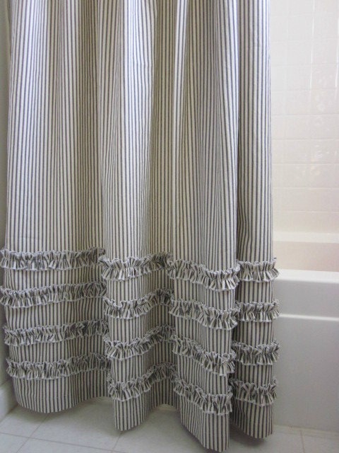 Ticking stripe shower curtain