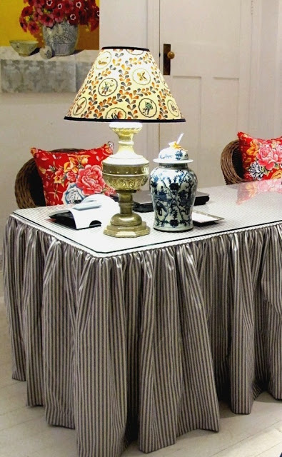 Ticking stripe skirted desk