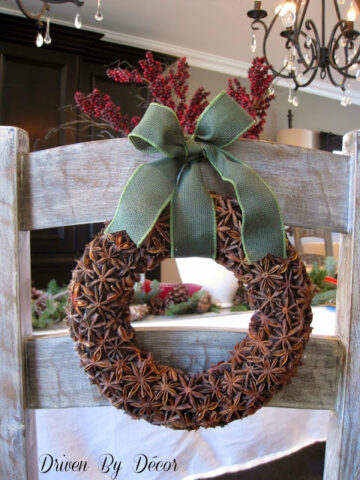 The cutest star anise wreaths for the back of chairs! Perfect for Christmas and smell so good!