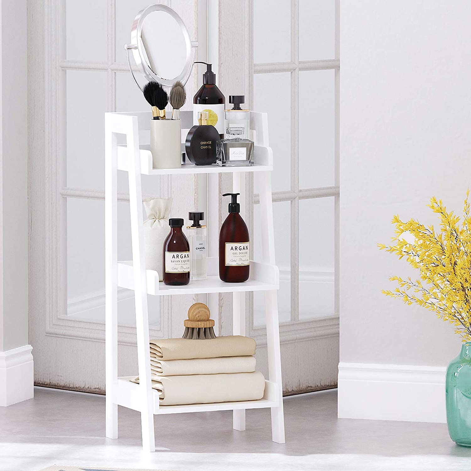 This darling ladder shelf would make the perfect unique nightstand!