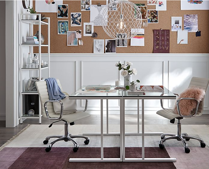 Love these back to back glass desks to create a home office for two!