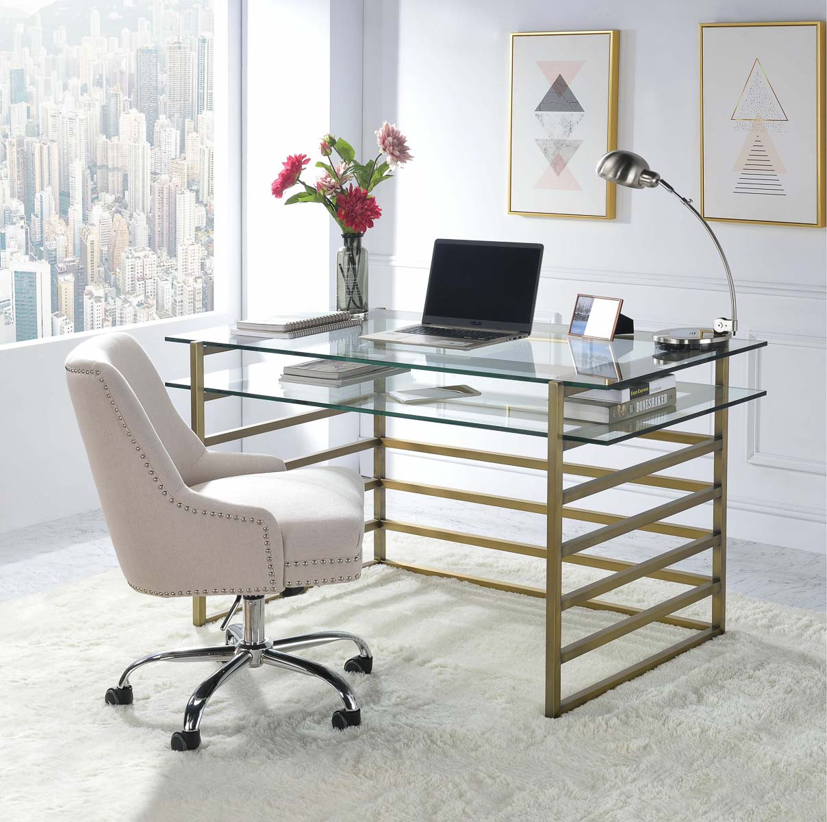 Modern glass sales top desk