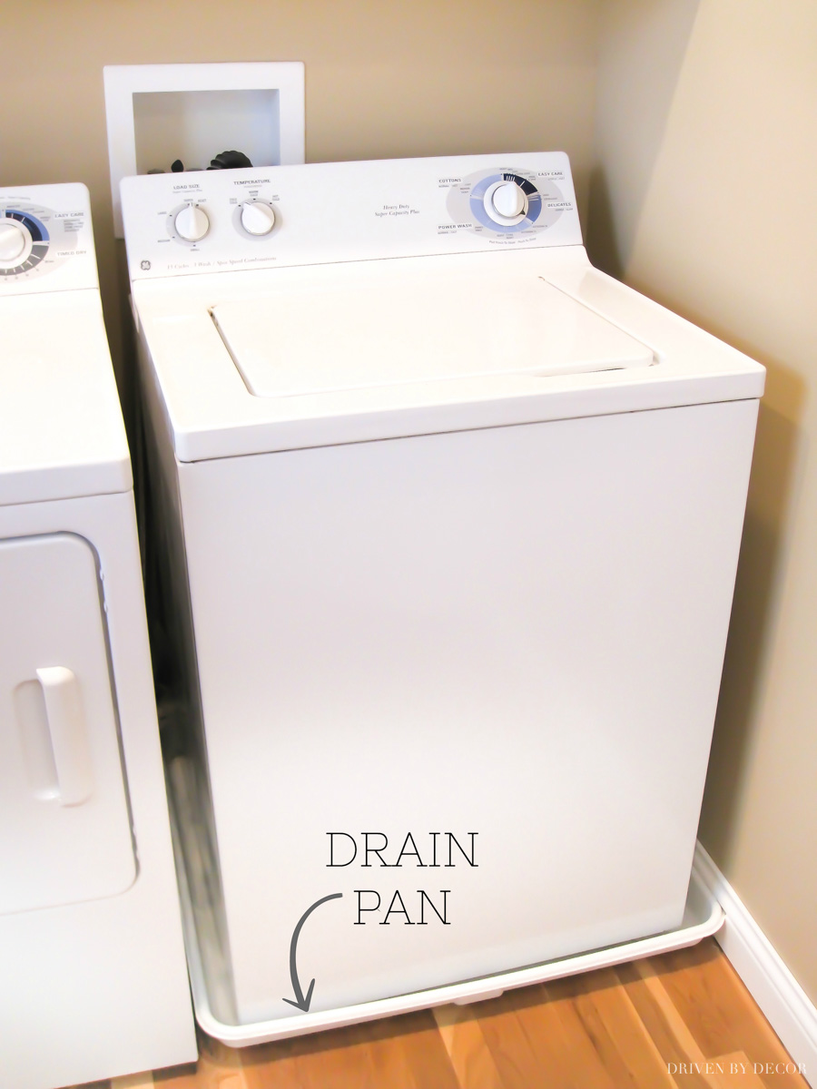 A must-have for a second floor laundry room - a drain pan under the washer!