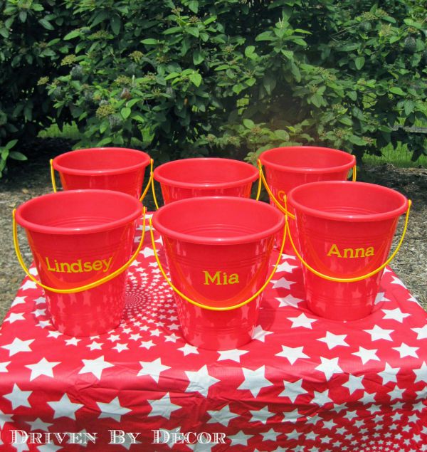 Sandpails used as treat buckets for carnival party