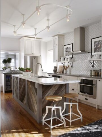 Love this reclaimed wood kitchen island - Sarah Richardson Design