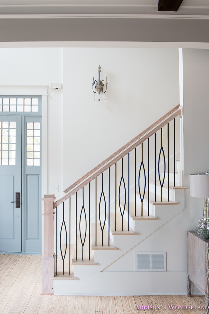 Stairway painted in Sherwin Williams' Alabaster (both walls and trim) - Brittany of Addison's Wonderland