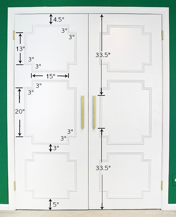 The measurements of the molding pieces added to our flat closet doors!