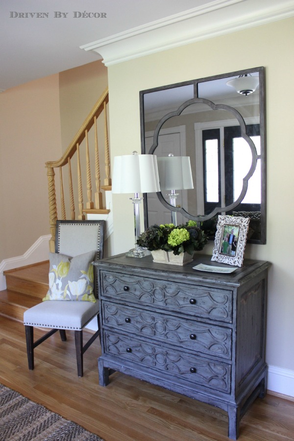 Beautiful chest of drawers and mirror for a small foyer