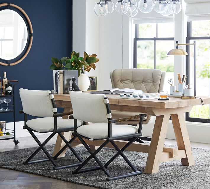 Pair of director chairs at a desk