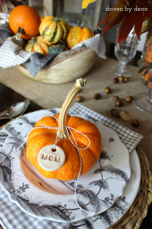 Driven by Decor - Homemade salt dough tags for Thanksgiving placesetting