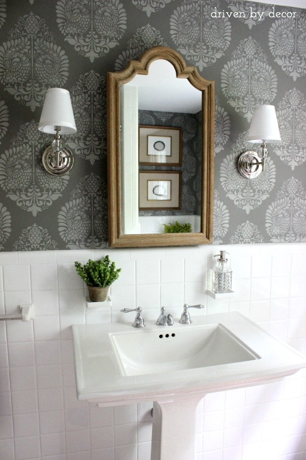Driven by Decor - Stenciled wall in Benjamin Moore Chelsea Gray