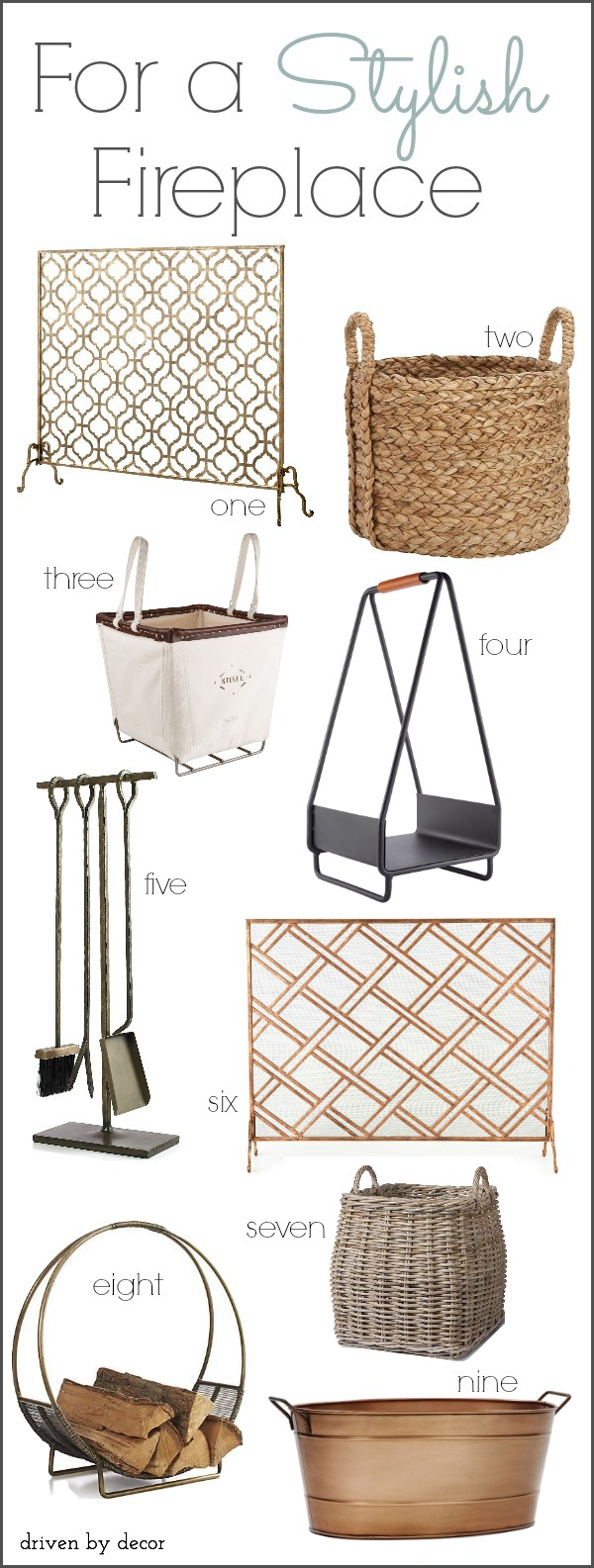 Stylish Fireplace Accessories (Fireplace Screens, Log Holders, & Tools) - Post includes links!