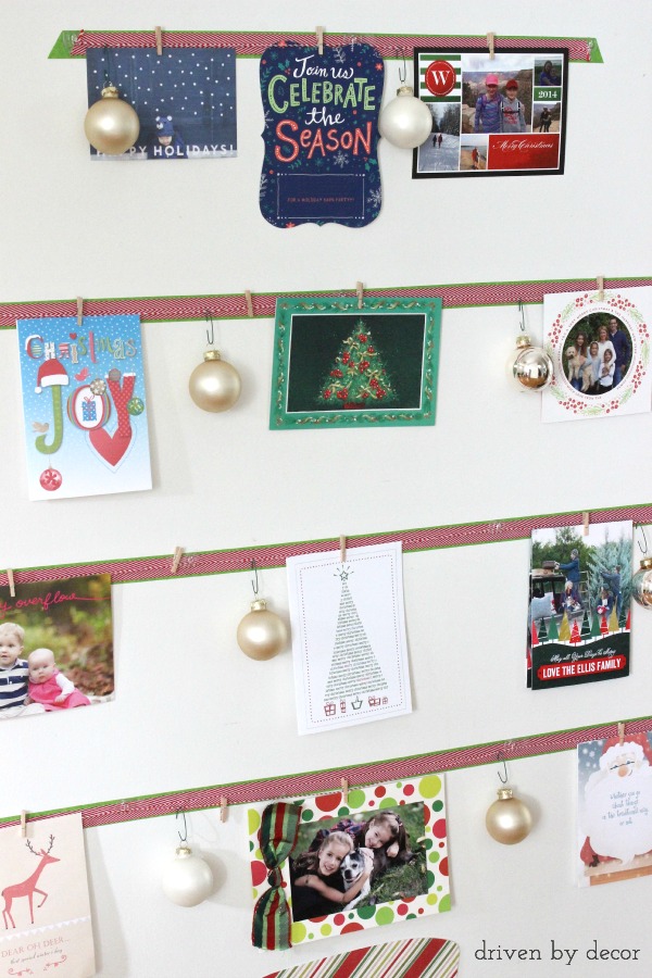 Driven by Decor - Cards clipped onto DIY Christmas card display