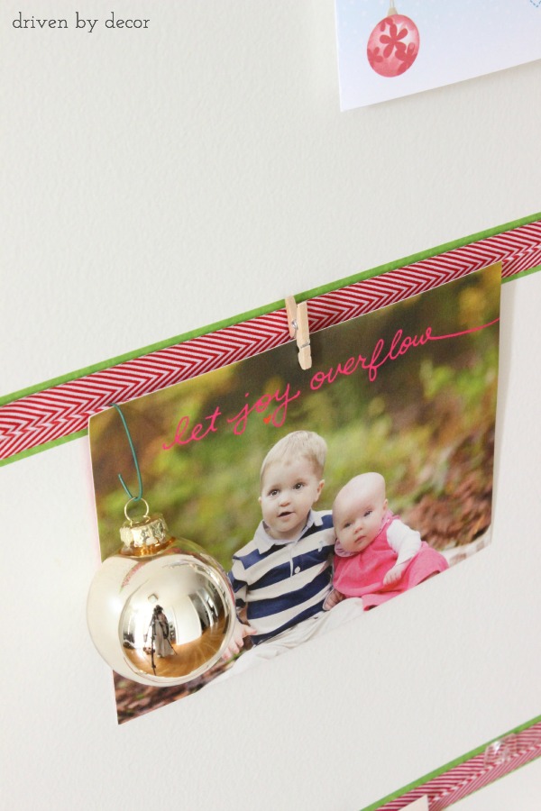 Driven by Decor - Christmas card clipped onto DIY Christmas card display