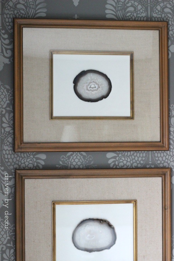 Inexpensive DIY art with agate slices in Target frames