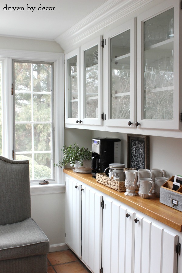 Kitchen bar area with coffee station and family charging station