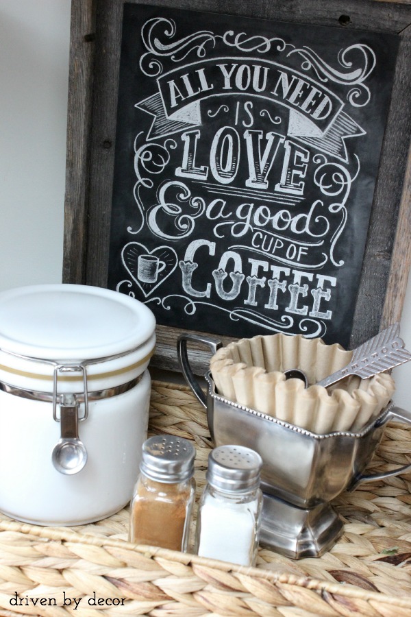 Simple DIY coffee station with chalkboard print