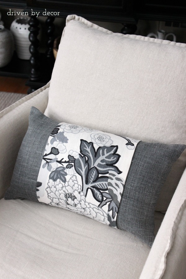 Simple tutorial for dressing up a neutral pillow with a strip of fabric