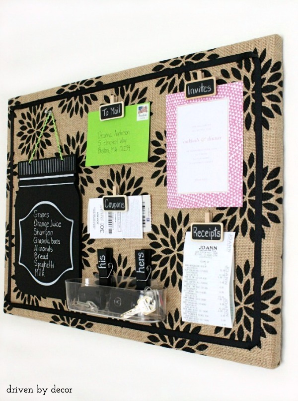 DIY burlap wrapped bulletin board - perfect for getting organized!