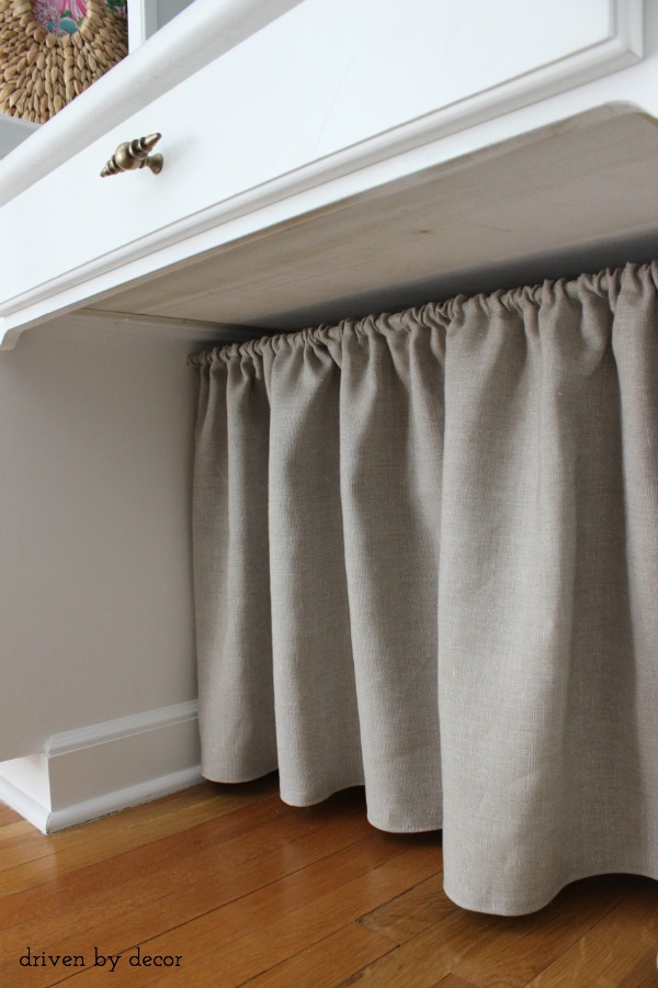 DIY skirt under desk hides cord clutter