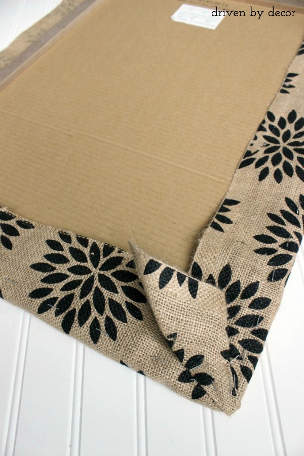 Folding corner to create burlap covered bulletin board