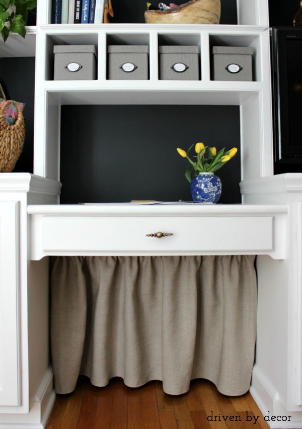 Simple DIY skirt covers all of the under the desk cord clutter!