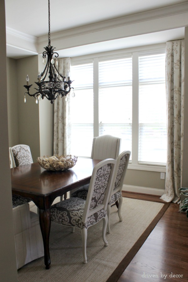 Simple dining room drapes for framed windows