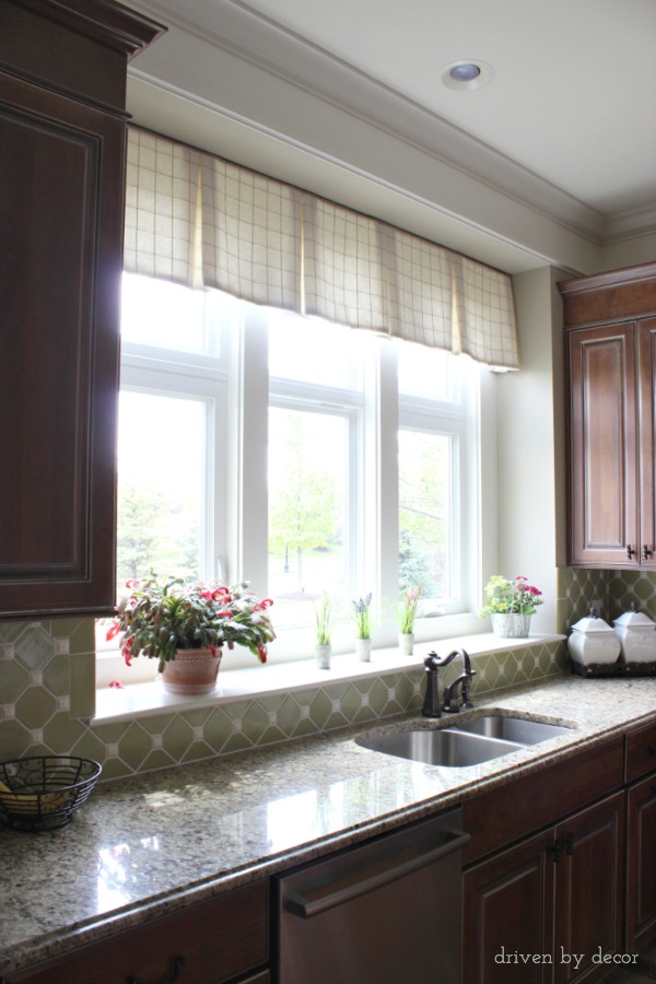 Tailored valence over kitchen window