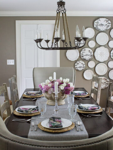 Dining room decorated for spring dinner party