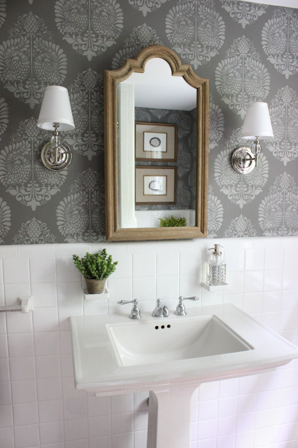 Bathroom makeover with stenciled walls - such a huge change from the before pics!