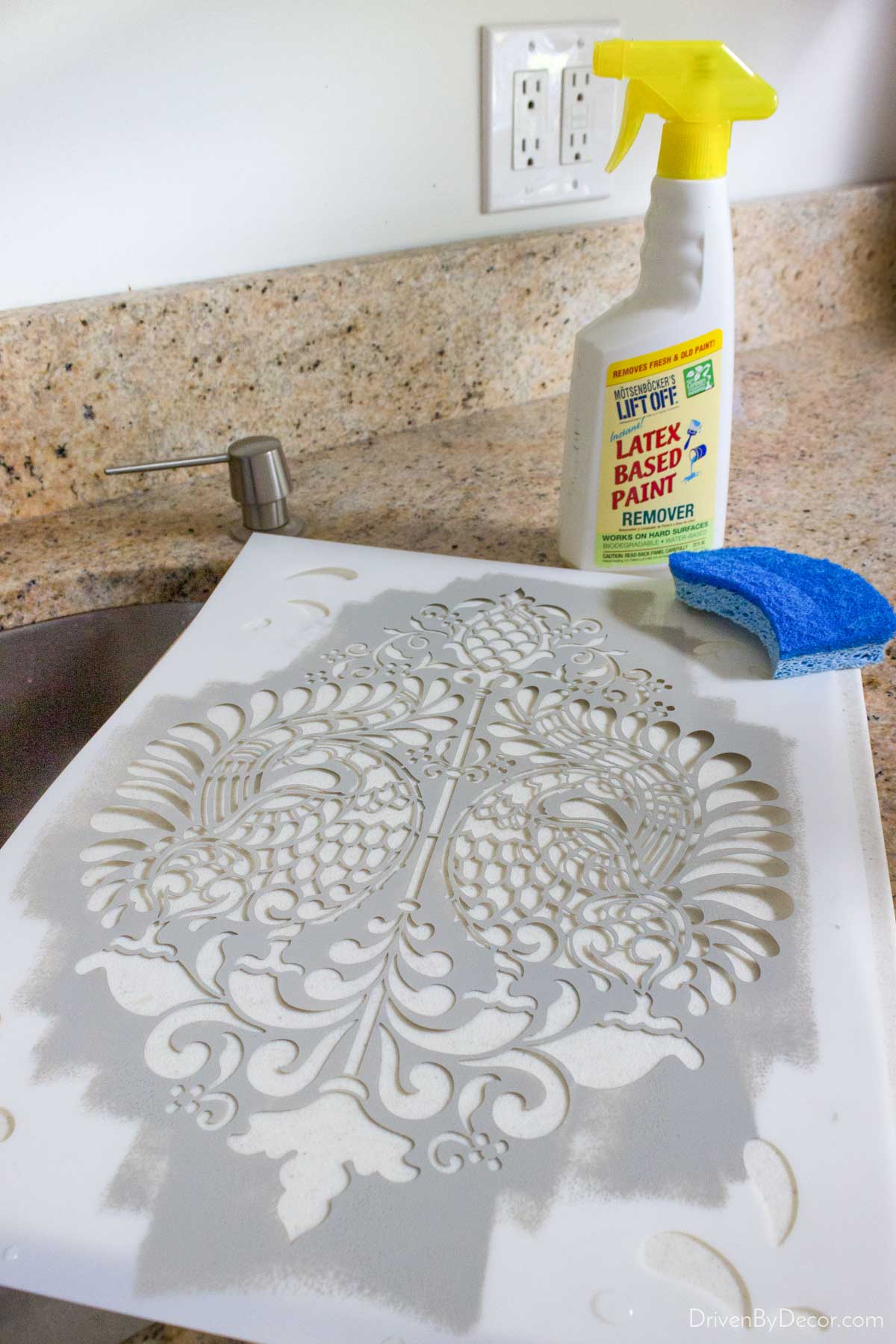 Cleaning a wall stencil with latex paint remover
