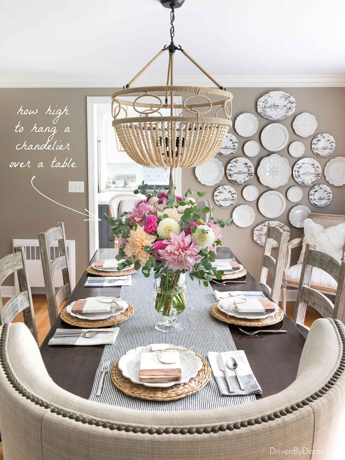 How high to hang a chandelier above a table
