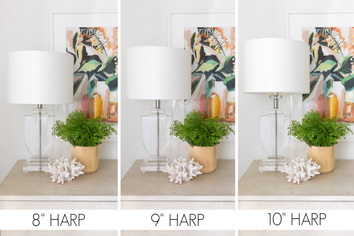 The same lamp with three different harp sizes