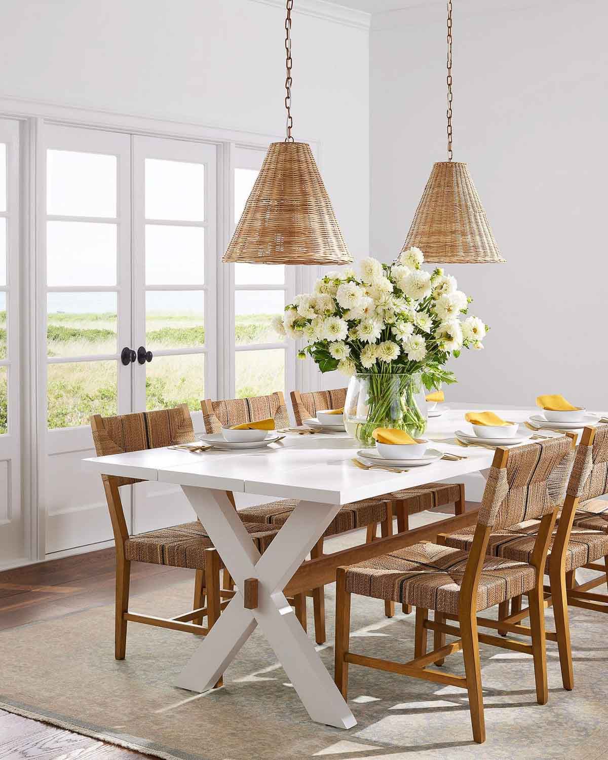 Trestle dining table in painted white finish