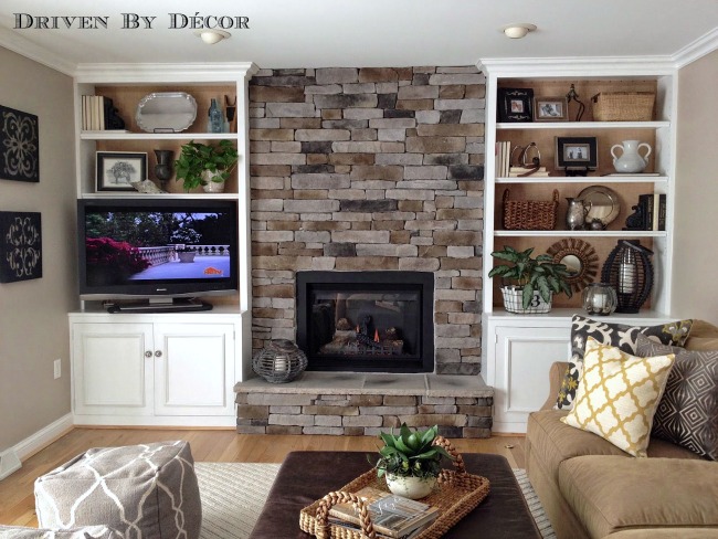 Family room with stone fireplace