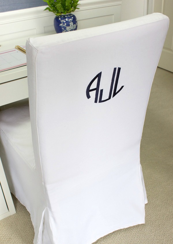 Monogram added to back of IKEA Henriksdal slipcovered chair