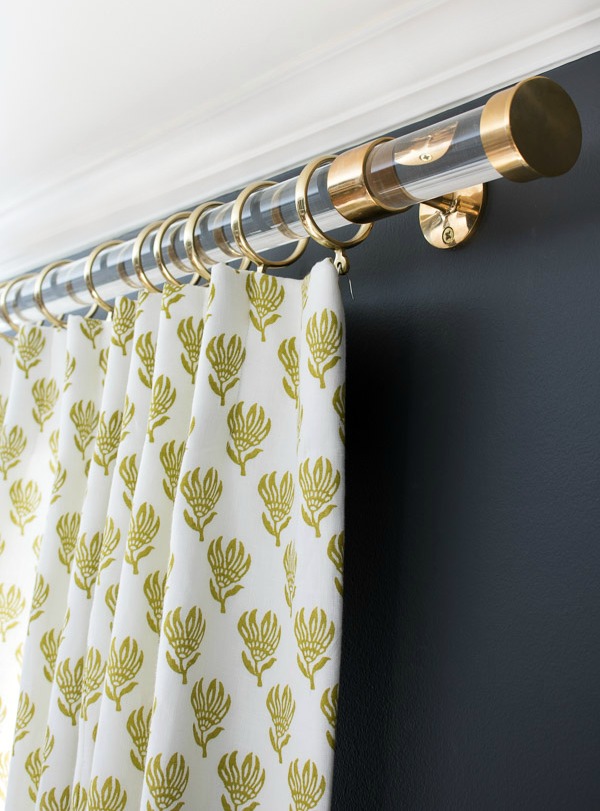 Acrylic and brass drapery rods - so glam!